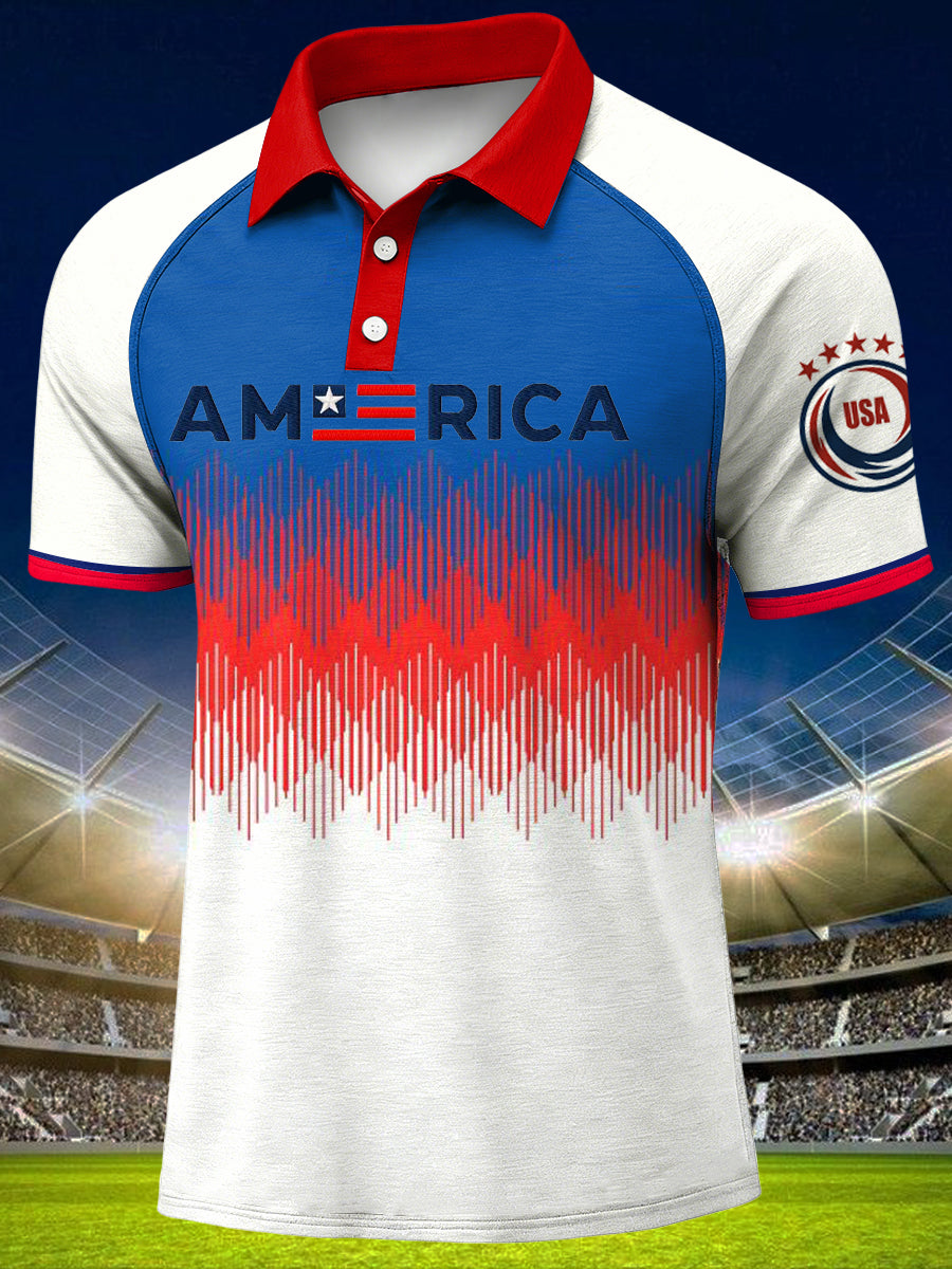 Men's America 250th Anniversary Print Polo Collar Casual Short Sleeved Shirt