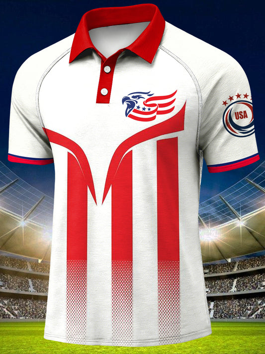 Men's America 250th Anniversary Print Polo Collar Casual Short Sleeved Shirt