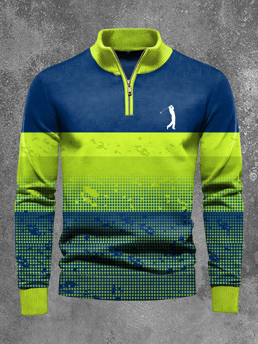 Men's Business Style Half Zipper Long Sleeve Knitted Top