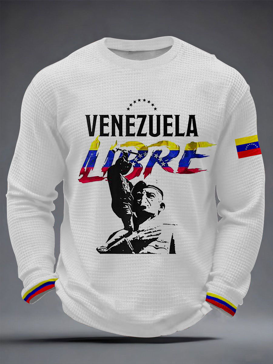 Men's Venezuela Libre Print Waffle Long Sleeve T-Shirt