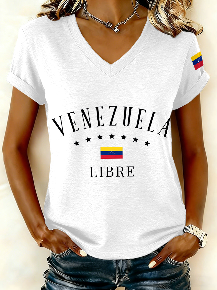 Women's Venezuela Libre Print V-Neck T-Shirt