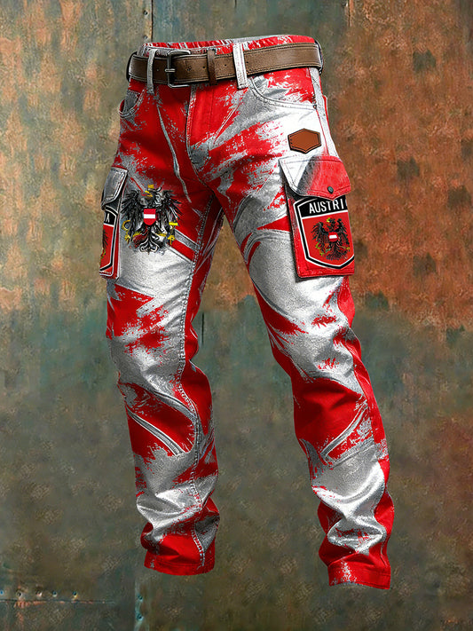 Men's Vintage Austrian Flag Art Print Business Casual Work Pants