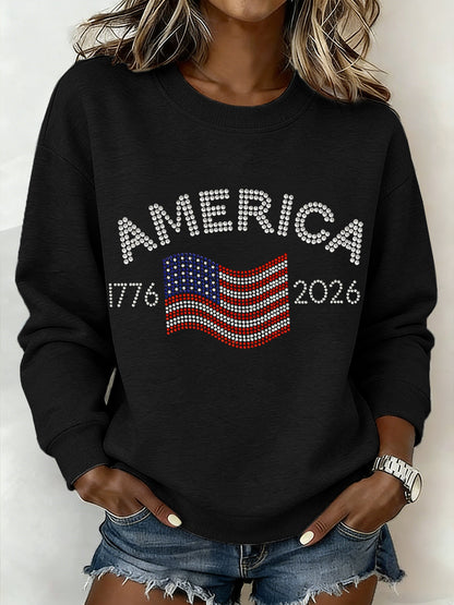 Women's American 1776-2026 Rhinestone Pattern Sweatshirt