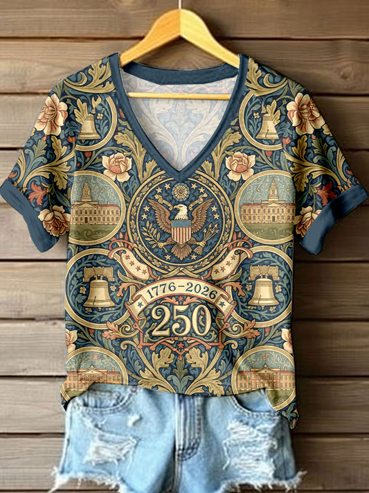 Women's 250th Anniversary Print Vintage V-Neck T-Shirt