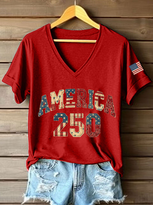 Women's 250th Anniversary Patchwork Pattern T-Shirt