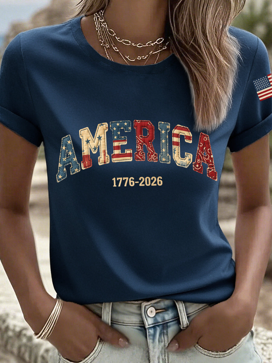 Women's America 1776-2026 Patchwork Pattern T-Shirt