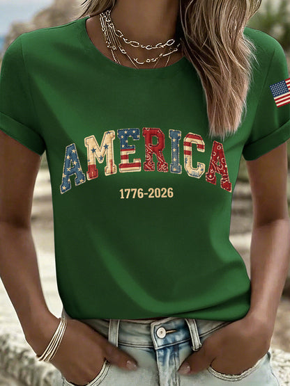 Women's America 1776-2026 Patchwork Pattern T-Shirt