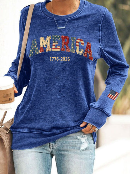 Women's America 1776-2026 Patchwork Pattern Sweatshirt