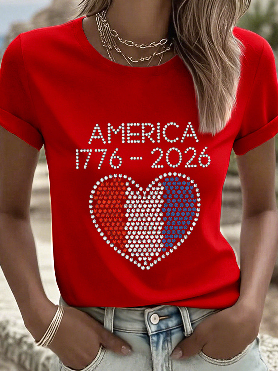 Women's America 1776-2026 Rhinestone Pattern T-Shirt