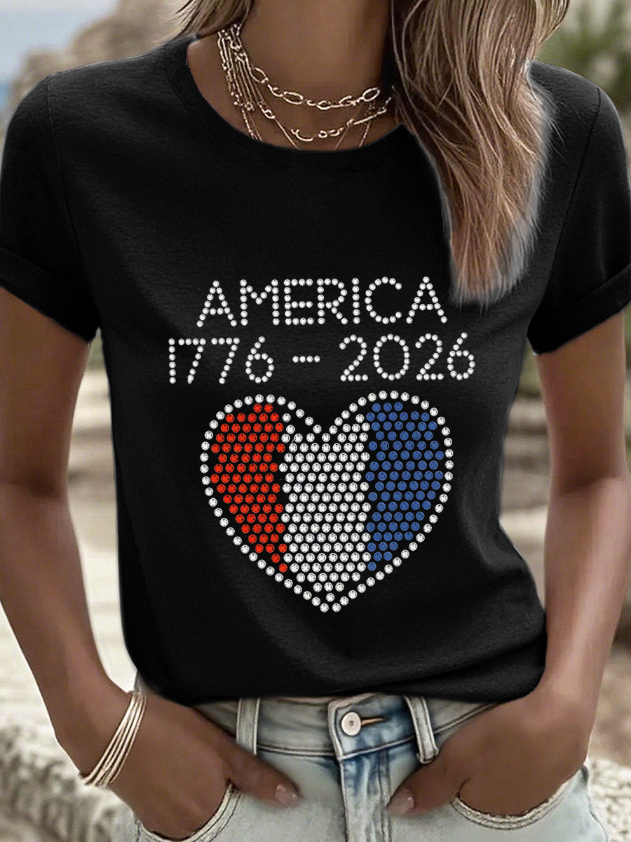 Women's America 1776-2026 Rhinestone Pattern T-Shirt