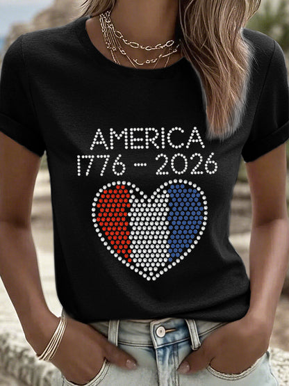 Women's America 1776-2026 Rhinestone Pattern T-Shirt