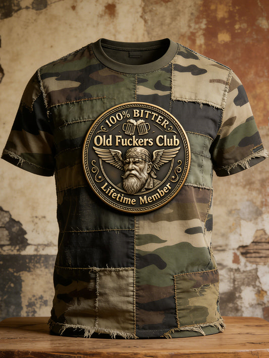 Vintage Distressed Old Fuckers Club Camo Casual T-Shirt