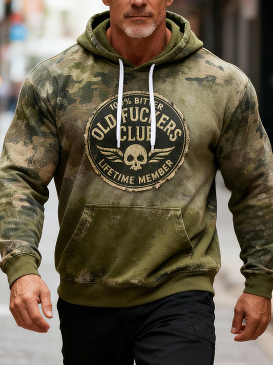 Retro Abstract Old Fuckers Club Camo Casual Art Hoodie