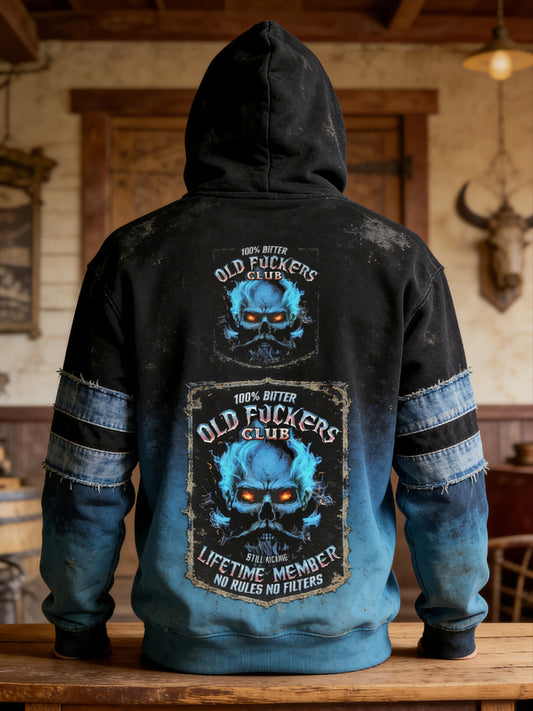 Retro Old Fuckers Club Skull Casual Hoodie