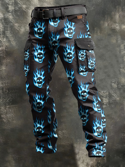 Men's Retro Vacation Business Skull Art Print Casual Workwear Trousers