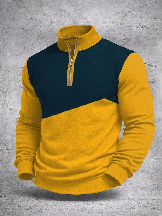 Men's Color Block Print Zip Long Sleeve Sweatshirt