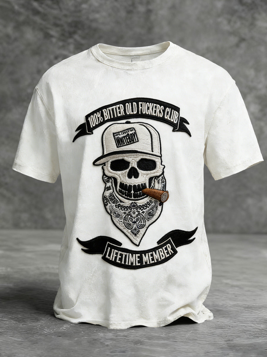 Retro Old Fuckers Club Skull Art Casual T-Shirt