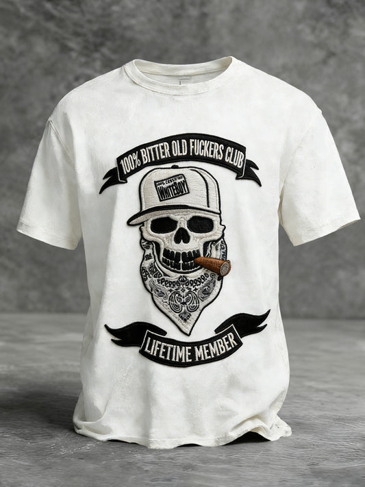 Retro Old Fuckers Club Skull Art Casual T-Shirt