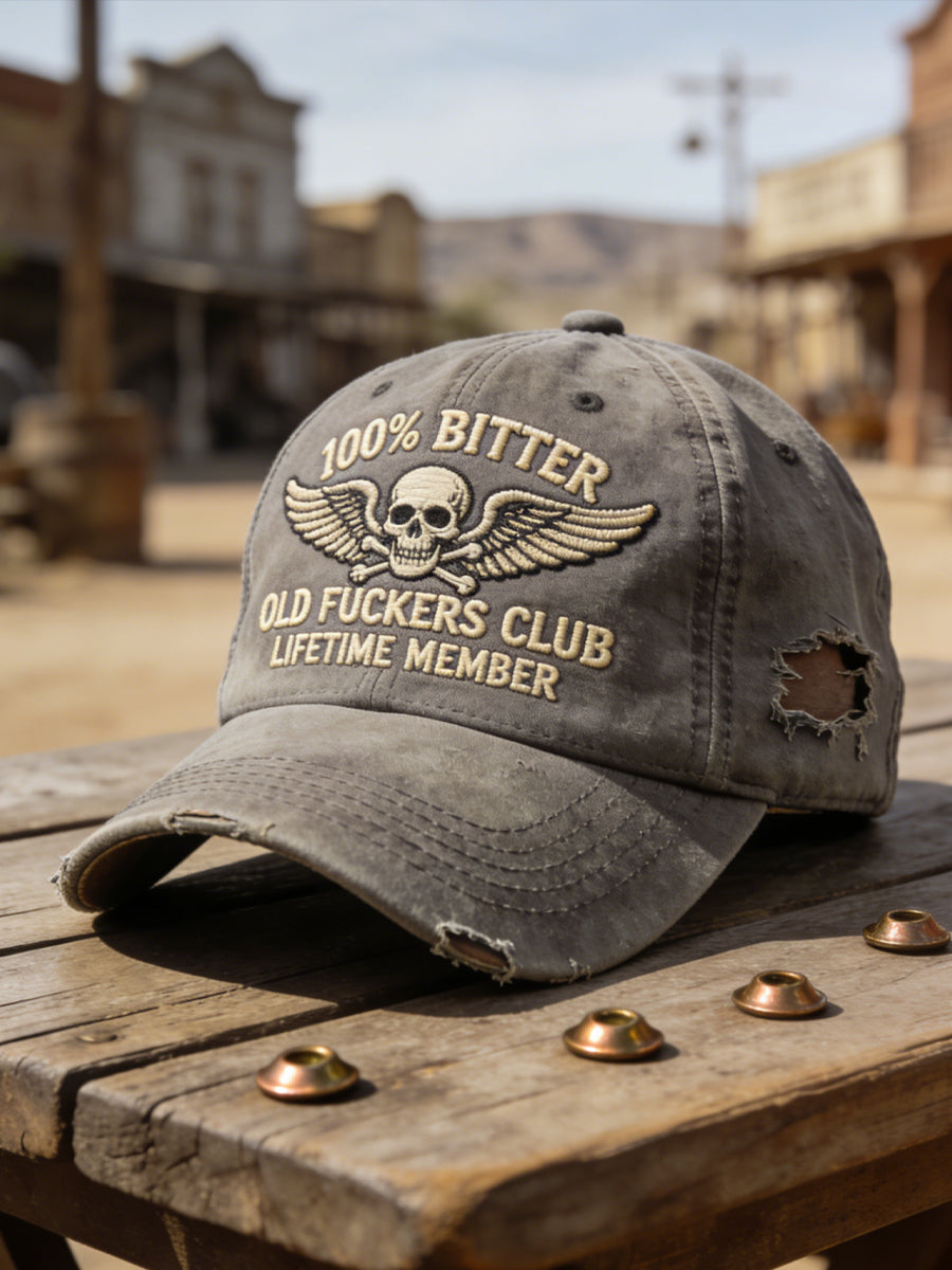 Vintage Distressed Old Fuckers Club Skull Casual Baseball Cap