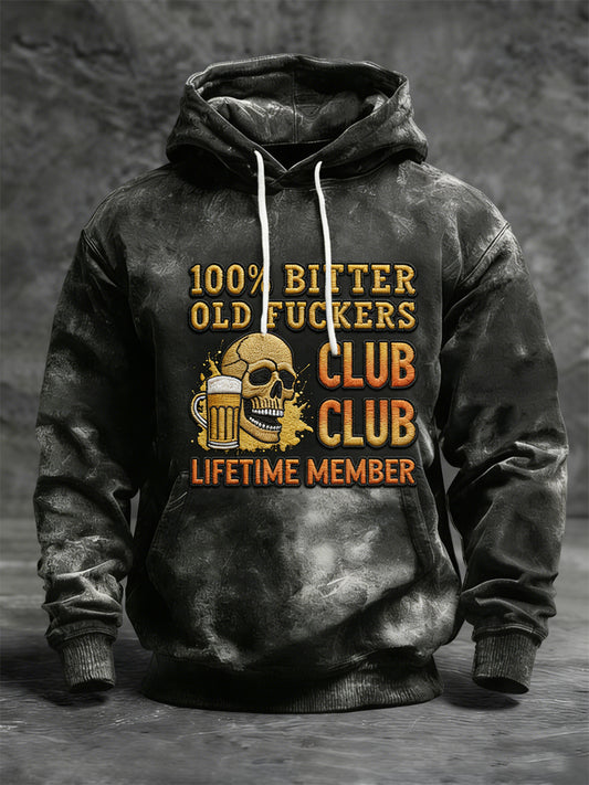 Retro Old Fuckers Club Skull Beer Casual Hoodie
