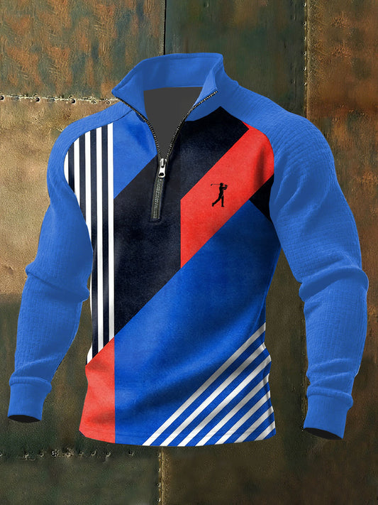 Men's Vintage Business Style Printed Casual Polo Sweatshirt