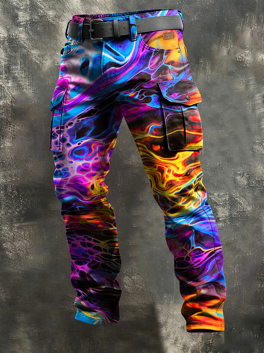 Men's Retro Vacation Business Psychedelic Art Print Casual Workwear Trousers