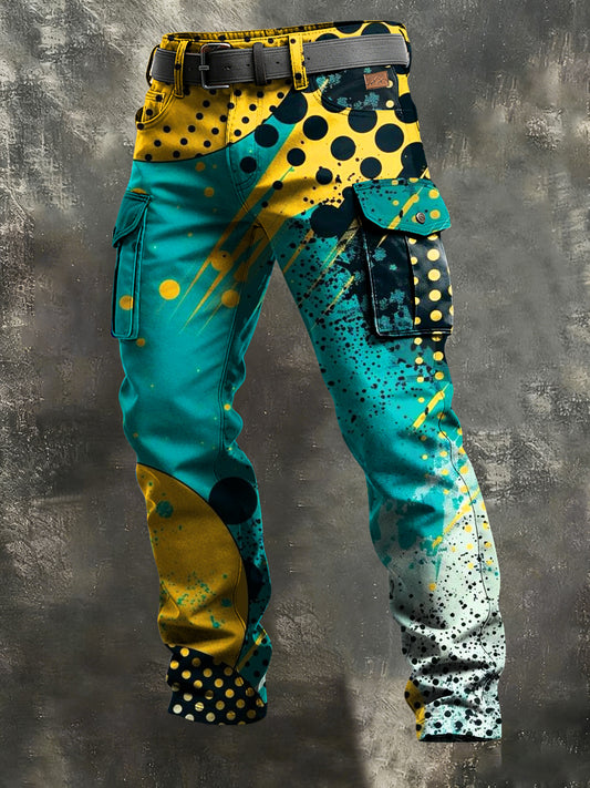 Men's Retro Vacation Business Art Print Casual Workwear Trousers