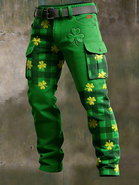 Men's Retro Vacation Business Saint Patrick Art Print Casual Workwear Trousers