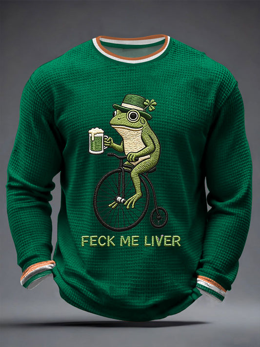 Men's Funny St Patrick’s Day Irish Frog Feck Me Liver Waffle Long Sleeve T-Shirt
