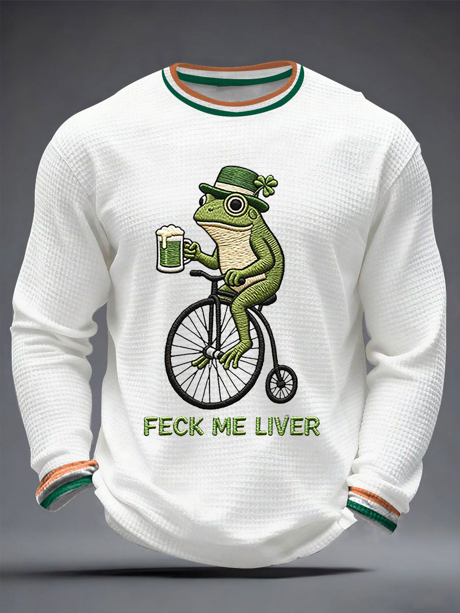 Men's Funny St Patrick’s Day Irish Frog Feck Me Liver Waffle Long Sleeve T-Shirt
