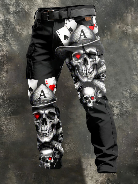Men's Retro Vacation Business Gothic Skull Art Print Casual Workwear Trousers