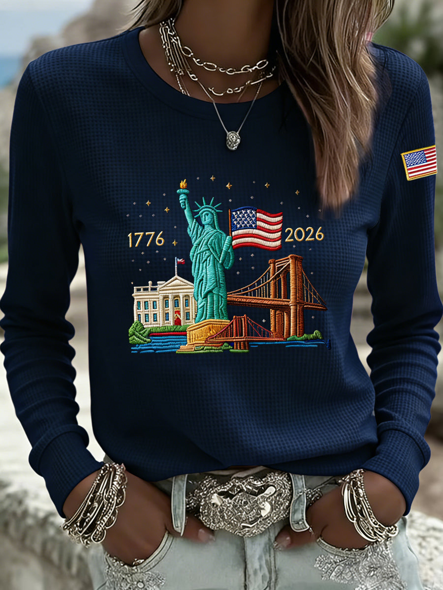 Women's Vintage America Waffle Weave Casual T-Shirt