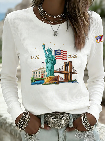 Women's Vintage America Waffle Weave Casual T-Shirt