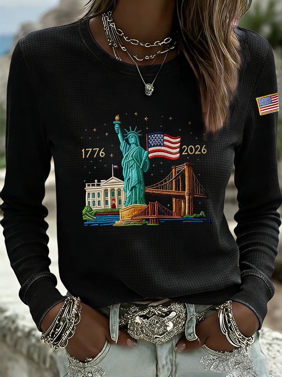 Women's Vintage America Waffle Weave Casual T-Shirt