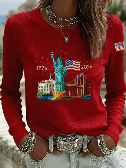 Women's Vintage America Waffle Weave Casual T-Shirt