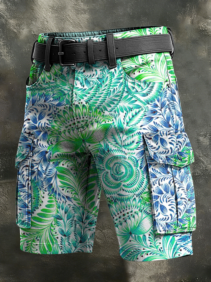 Men's Retro Vacation Business Art Print Casual Shorts