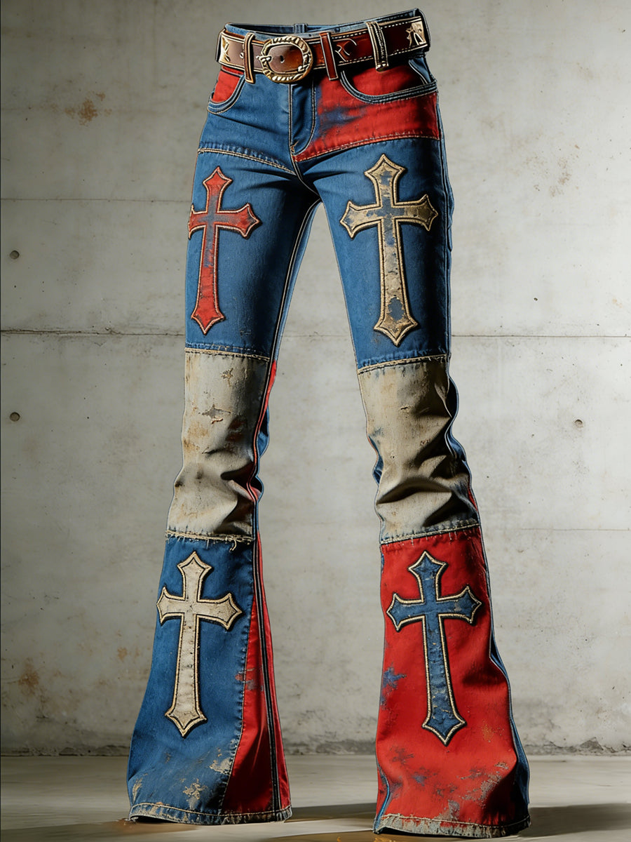 Women's Art American Faith Print Flared Trousers