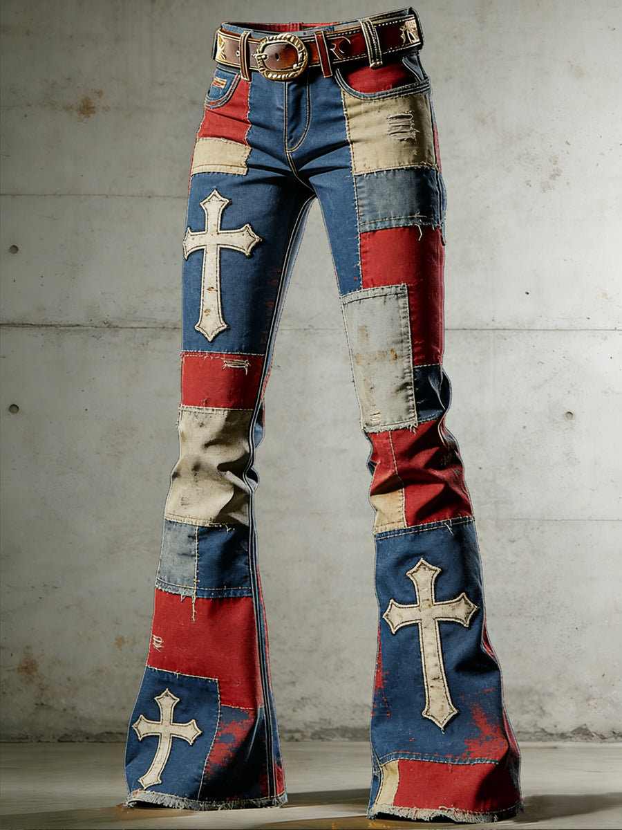 Women's Art American Faith Print Flared Trousers