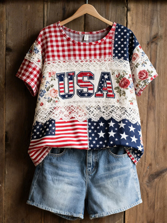 Women's Patchwork Floral Print Casual T-Shirt
