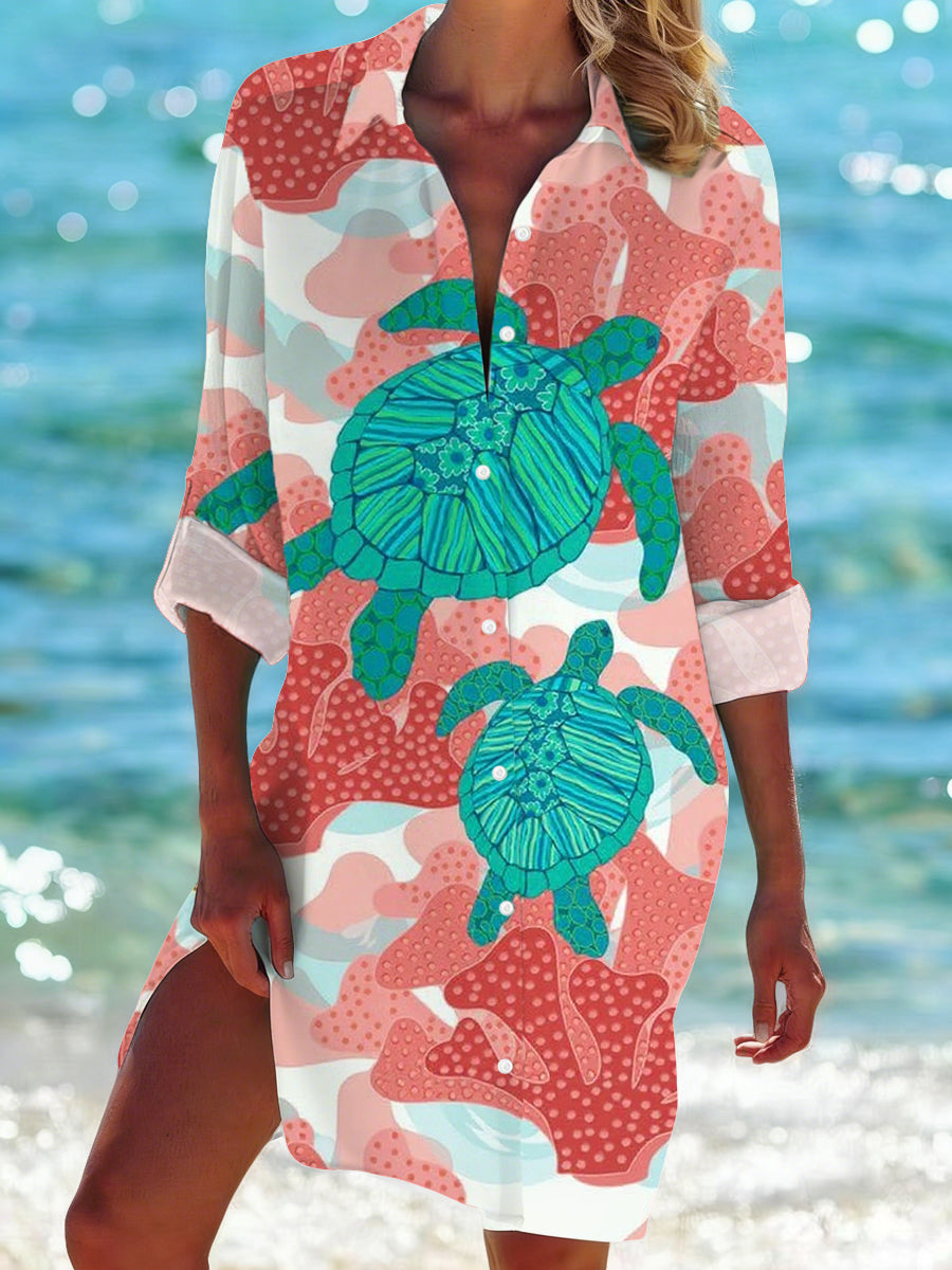 Women's Sea Turtles Print Casual Mid-Length Shirt