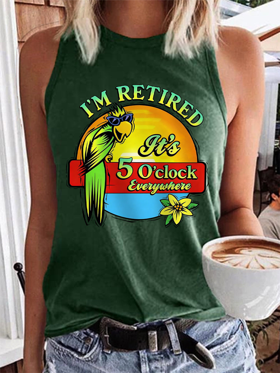 Women's I'm Retired It's 5 O'clock Everywhere Parrot Print Casual Vest