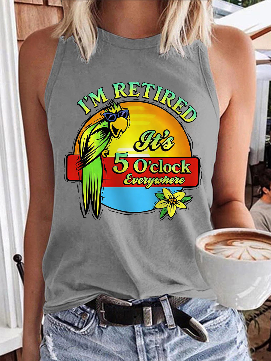 Women's I'm Retired It's 5 O'clock Everywhere Parrot Print Casual Vest