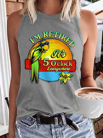 Women's I'm Retired It's 5 O'clock Everywhere Parrot Print Casual Vest