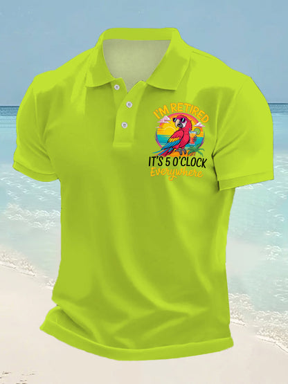 Men's I'm Retired It's 5 O'clock Somewhere Parrot Print Casual Top