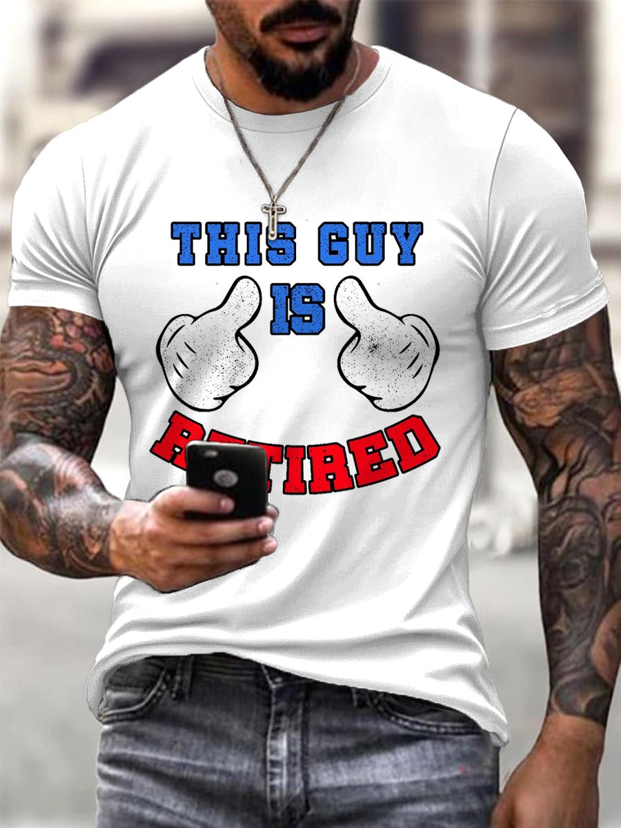 Men's White Retirement-Themed Printed Casual Holiday T-Shirt