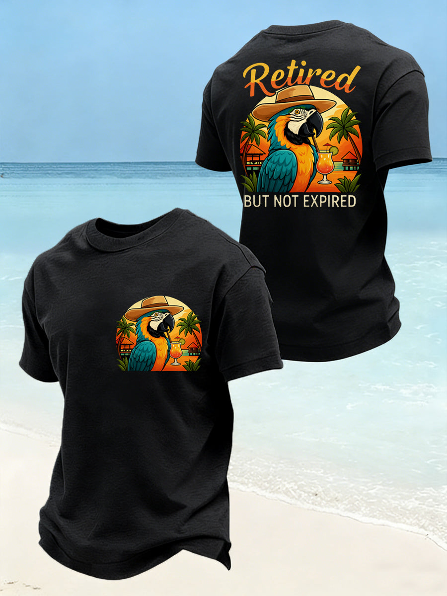 Men's Funny Retired Not Expired Parrot Print Casual Tee