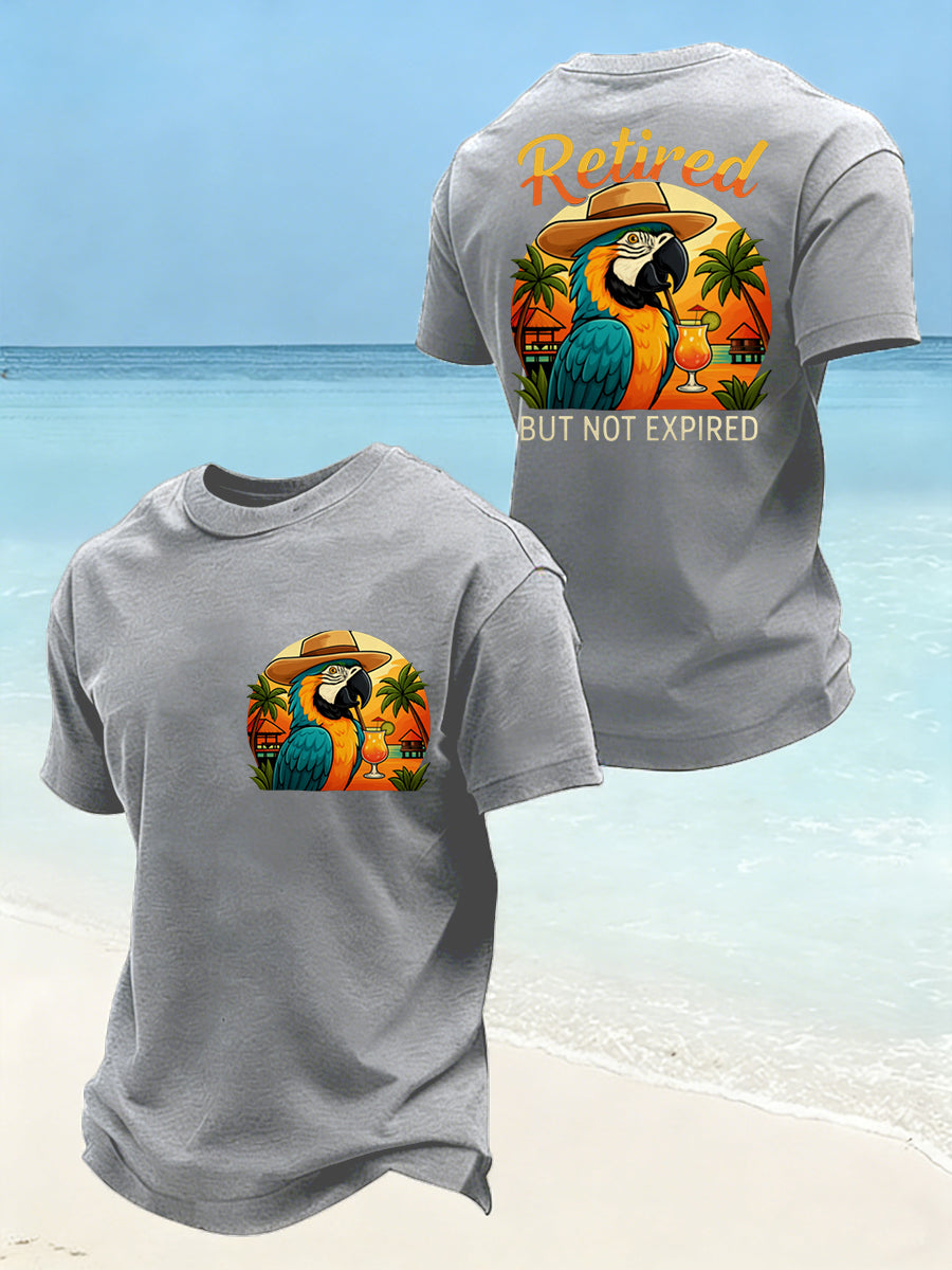 Men's Funny Retired Not Expired Parrot Print Casual Tee