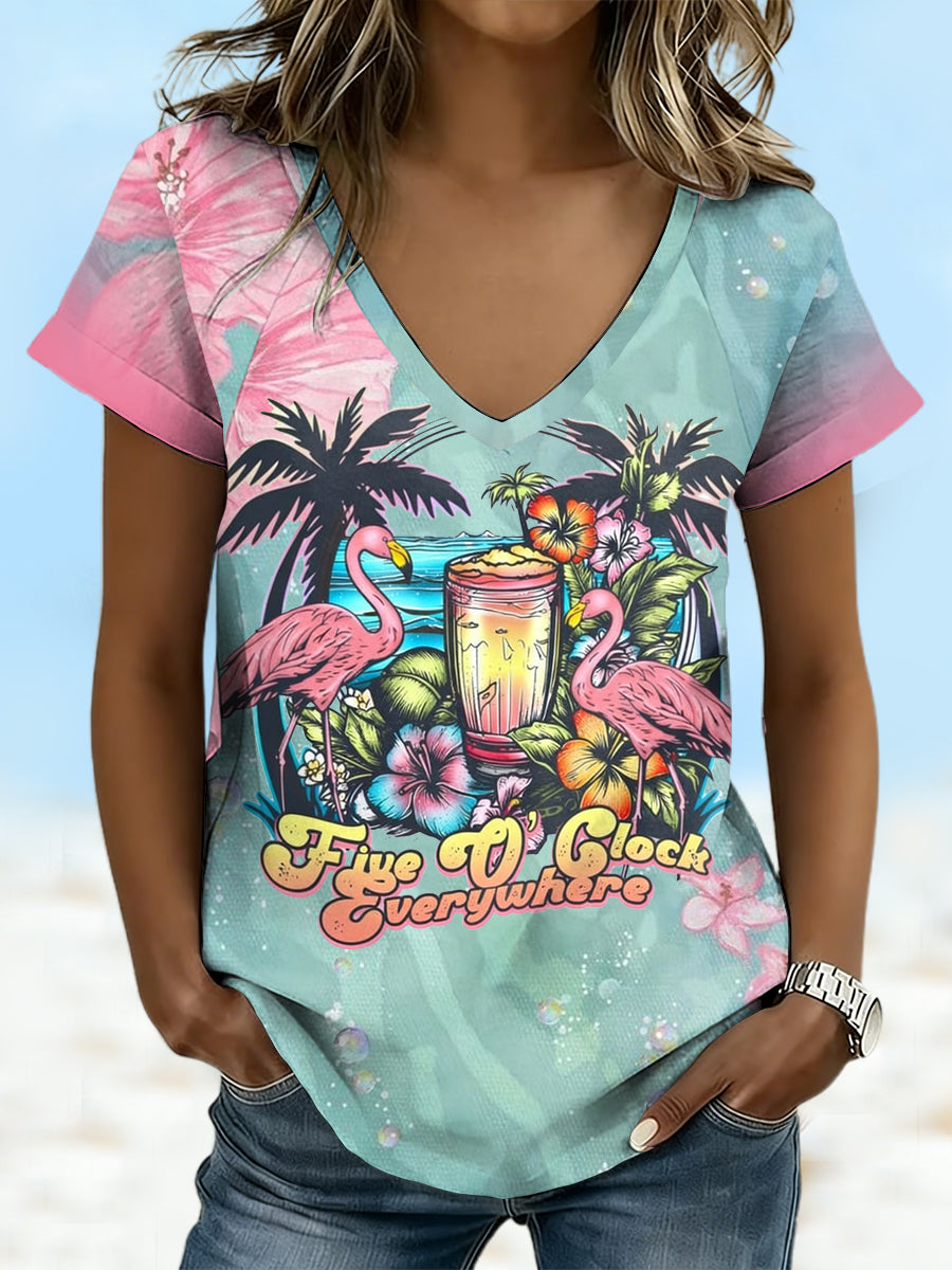Women's Vacation Style Floral Art Printed T-shirt