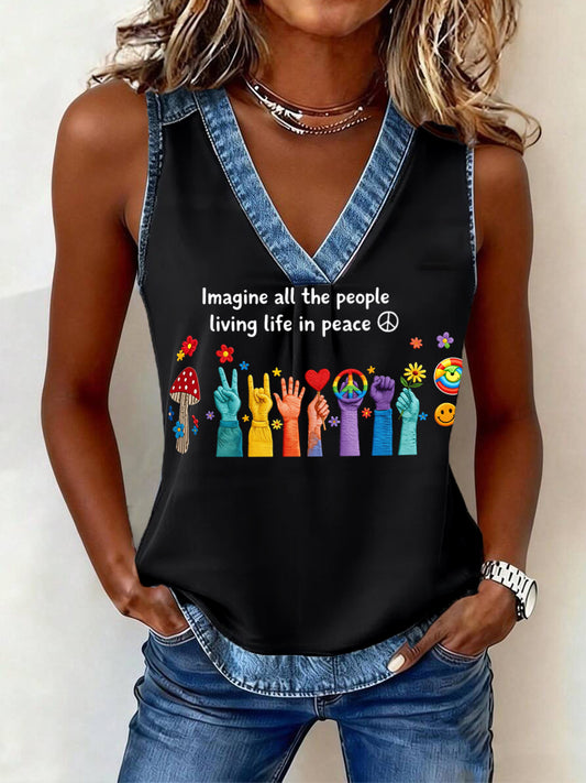 Women's Imagine All The People Living Life In Peace Print Vest