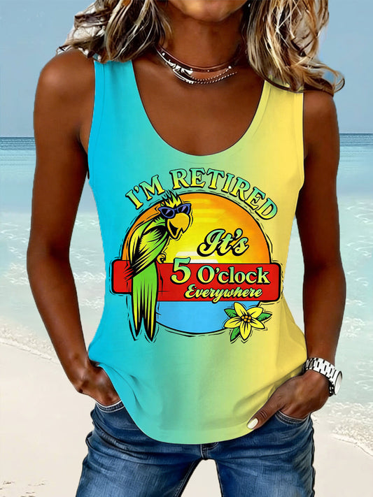 Women's I'm Retired, It's 5 O'clock Everywhere Parrot Print Casual Vest